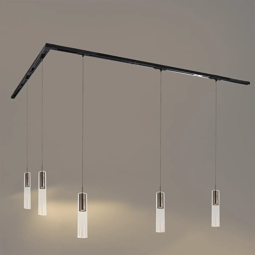 Nowoczesny system szynowy z 5 lampami wiszącymi, ciemny brąz, 1-fazowy - Iconic Lloyd
