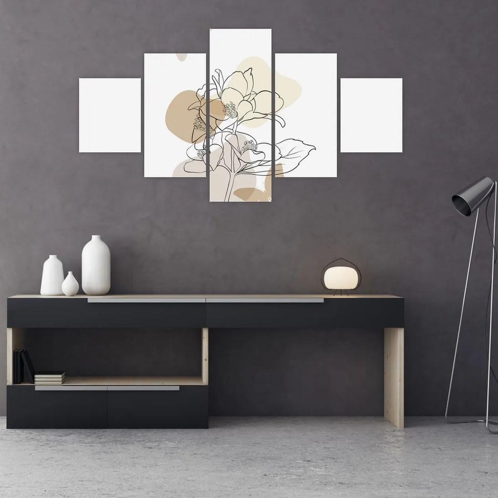 Obraz - Beżowe kwiaty z motylem N⁰1 (125x70 cm)