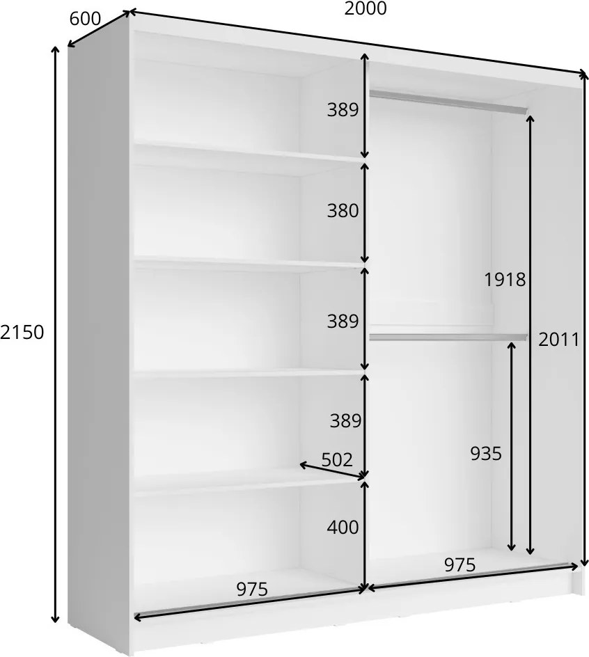 Szafa Przesuwna BRAGOR 200 cm Szafa Dwudrzwiowa, Szary