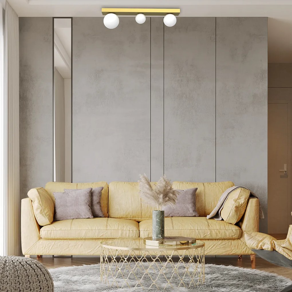 Lampa sufitowa BIBIONE GOLD 3xG9, 3 kule, złota, biała, na listwie