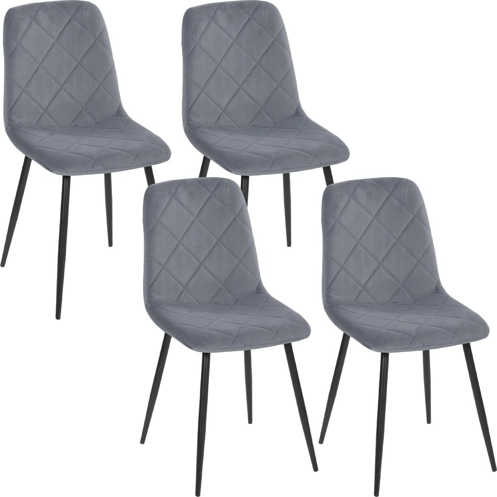 HOMCOM Krzesła jadalniane, zestaw 4 sztuk z oparciem, aksamitny styl, wyściełane krzesła z metalowymi nogami do stołu jadalnianego, szare