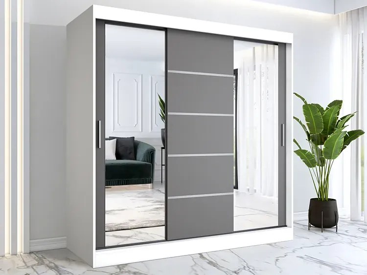 Szafa z drzwiami przesuwnymi 200 cm biały + antracyt F2-R06