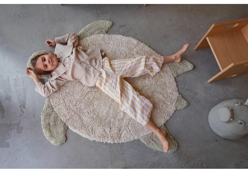 Beżowy bawełniany dywan dziecięcy tkany ręcznie odpowiedni do prania 110x130 cm Sea Turtle – Lorena Canals