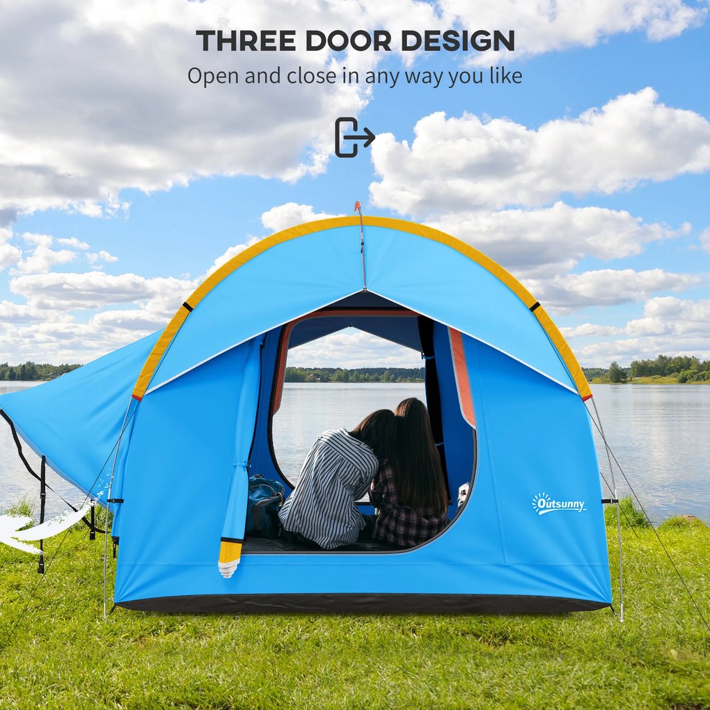 Outsunny Namiot samochodowy Campingowy, 3 drzwi, odporny na warunki atmosferyczne, 239cm x 210cm x 210cm, Pomarańczowy + Niebieski