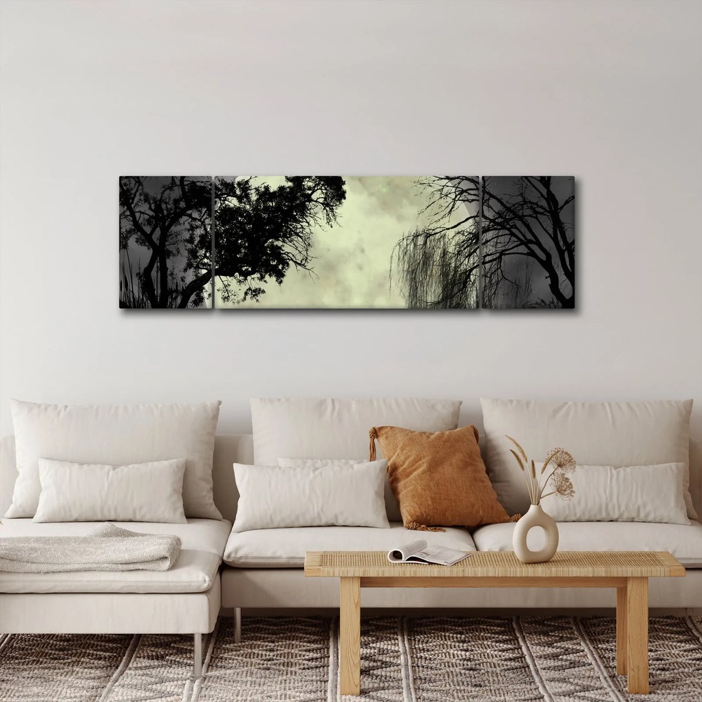 Obraz - Księżyc w pełni nad powierzchnią, wersja czarno - biała (170x50 cm)