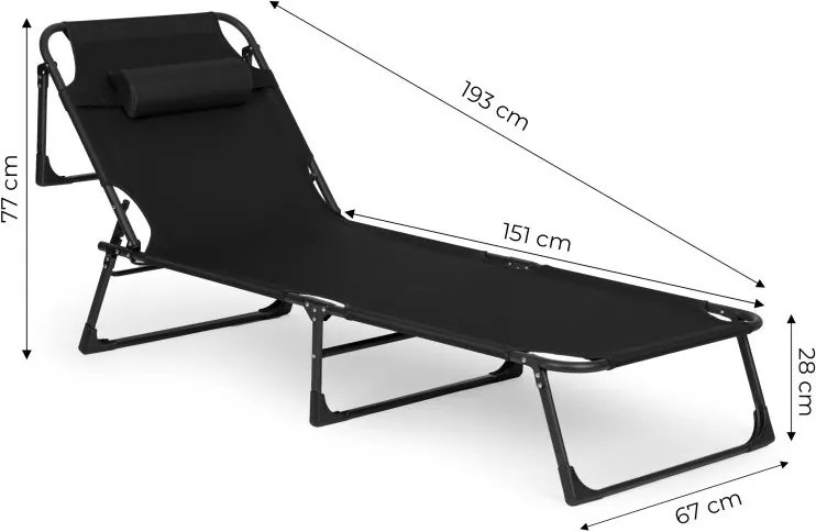 Leżak ogrodowy składany z regulacją Sorrento, czarny