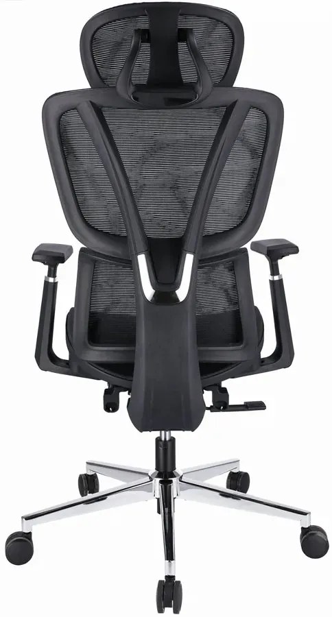 Czarny ergonomiczny fotel obrotowy z zagłówkiem i podnóżkiem - Floris 4X