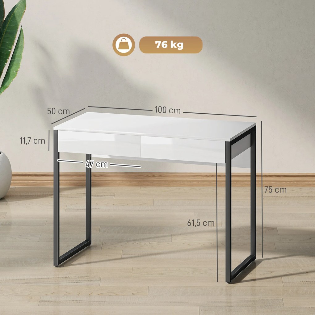 HOMCOM Biurko 100 x 50 cm, stół komputerowy, biurko z 2 szufladami, do małych pomieszczeń, Czarny | Aosom PL