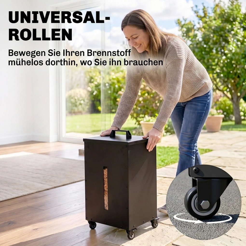 Outsunny Metalowy pojemnik na pellety z kółkami, 30 kg pojemnik na pellety, przechowywanie pelletu z sitkiem 4 wskaźniki poziomu 36,5 x 36,5 x 61,5 cm | Aosom PL