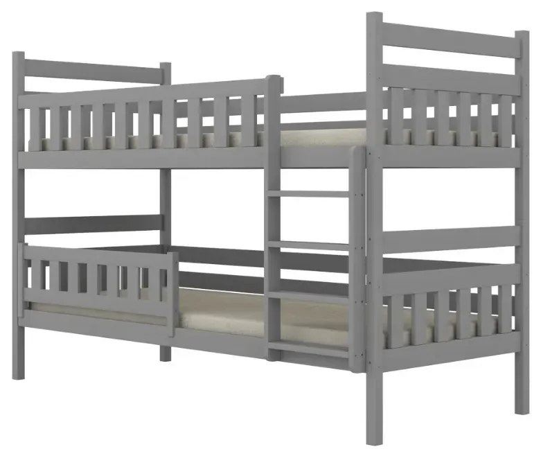 Łóżko piętrowe BARTEK 200x80 szare drewniane trzyosobowe z szufladami KOCOT KIDS