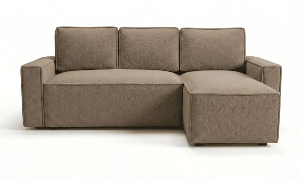 Rozkładana narożna sofa SMART BOUCLE 232x143 cm, ciemnobeżowa, uniwersalna