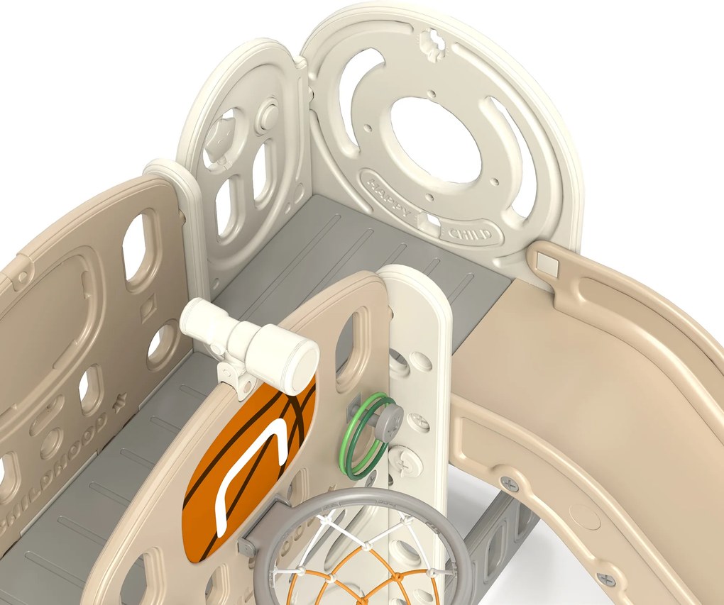 AIYAPLAY Place zabaw dla dzieci, 7-w-1 zjeżdżalnia, plac zabaw do użytku wewnętrznego z miejscem do przechowywania i tunelem do czołgania, 186x153x111 cm, Kremowy