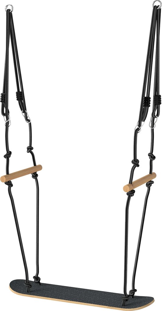 AIYAPLAY Huśtawka deskorolkowa z regulacją wysokości, antypoślizgową deską, wodoodporną liną, uchwytami, Czarna | Aosom PL