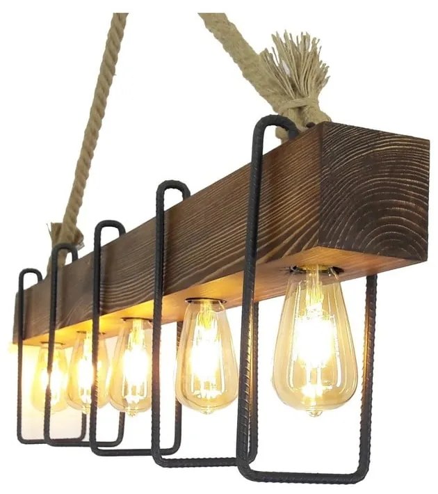 Drewniana lampa wisząca Demir, 5 żarówek