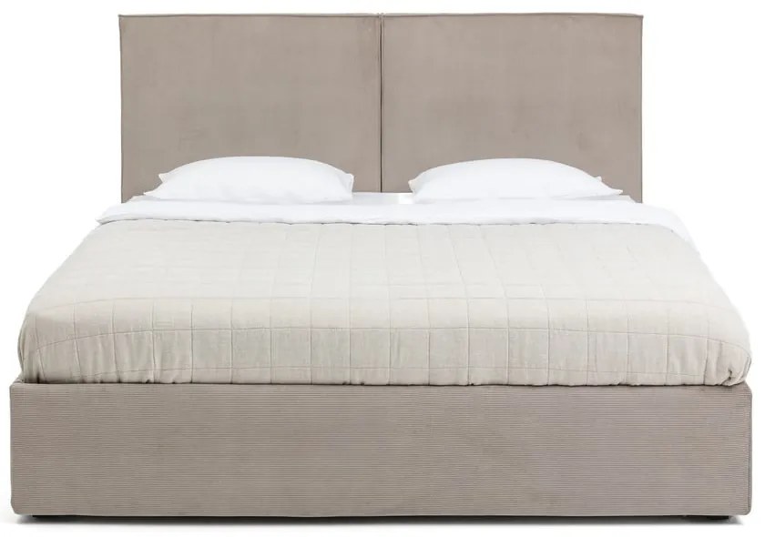 Szarobrązowe tapicerowane łóżko dwuosobowe ze schowkiem z materacem i stelażem 160x200 cm Thessa Bold – Bonami Selection