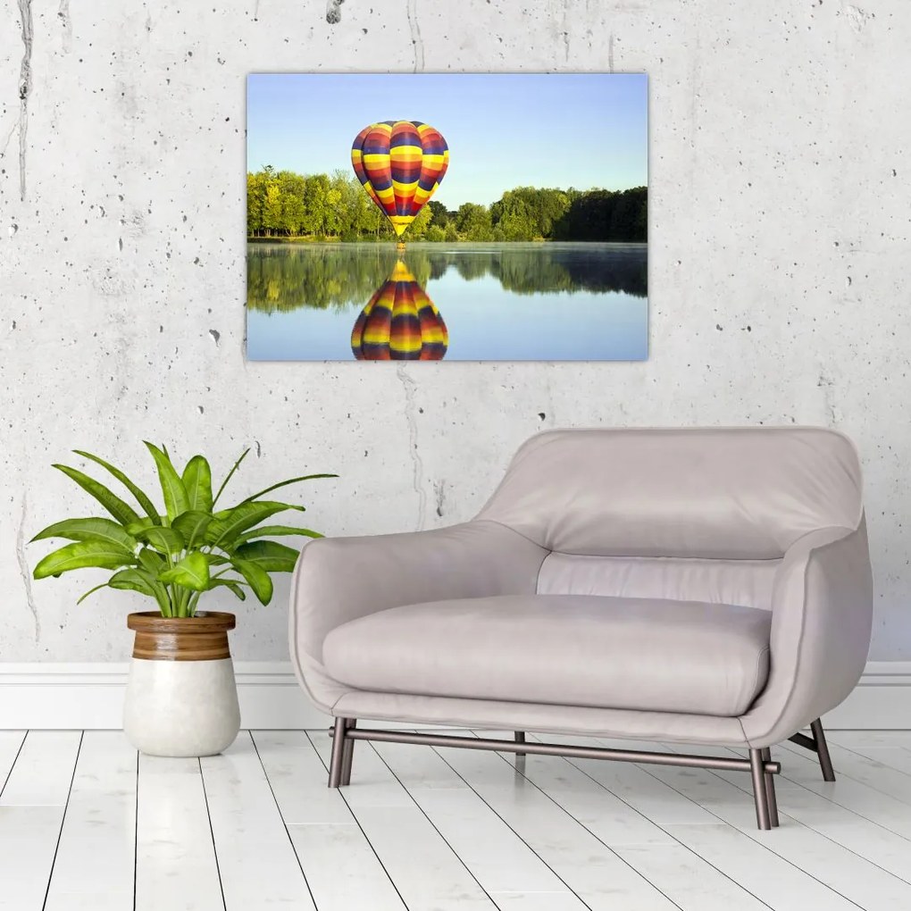 Obraz balonu na ogrzane powietrze nad jeziorem (70x50 cm)