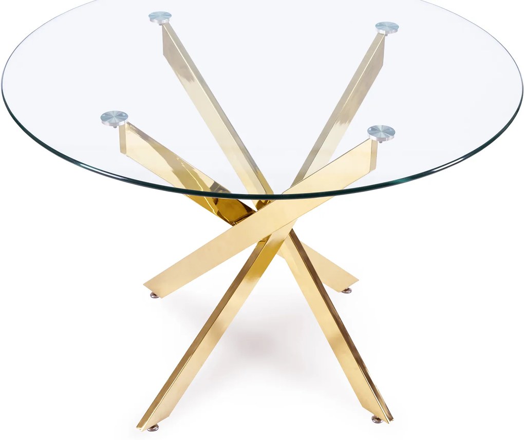 Zestaw Stół Okrągły SALLO 110 cm i 4 Krzesła Tapicerowane RUBI Szare Glamour