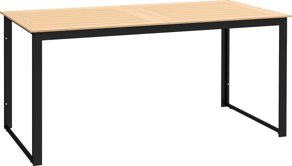 Outsunny Stół Ogrodowy dla 6 Osób 160 x 80 cm, Odporny na Warunki Atmosferyczne, z Blatem z Lamelami, Stół zewnętrzny w Odcieniu Teak