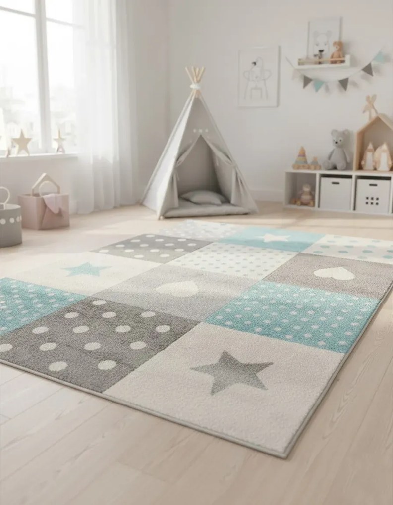 Biało-turkusowy dywan dziecięcy S3-W46