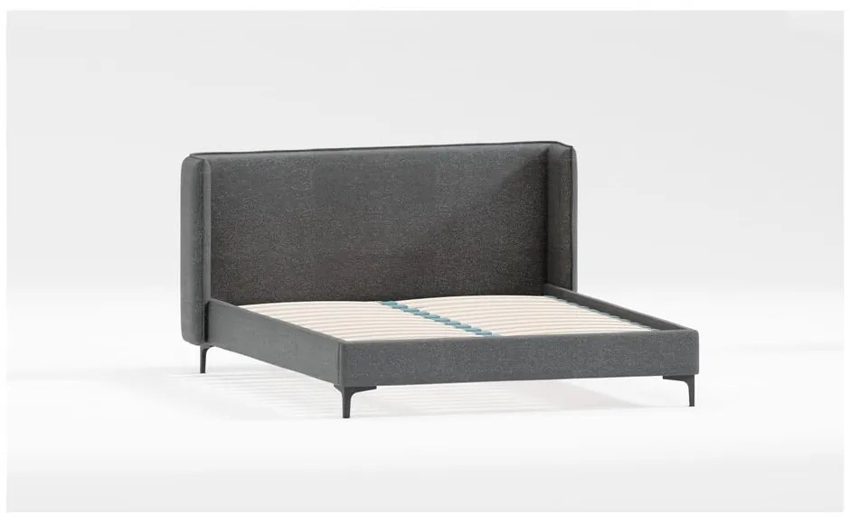 Ciemnoszare tapicerowane łóżko dwuosobowe ze stelażem 200x200 cm Basti – Ropez