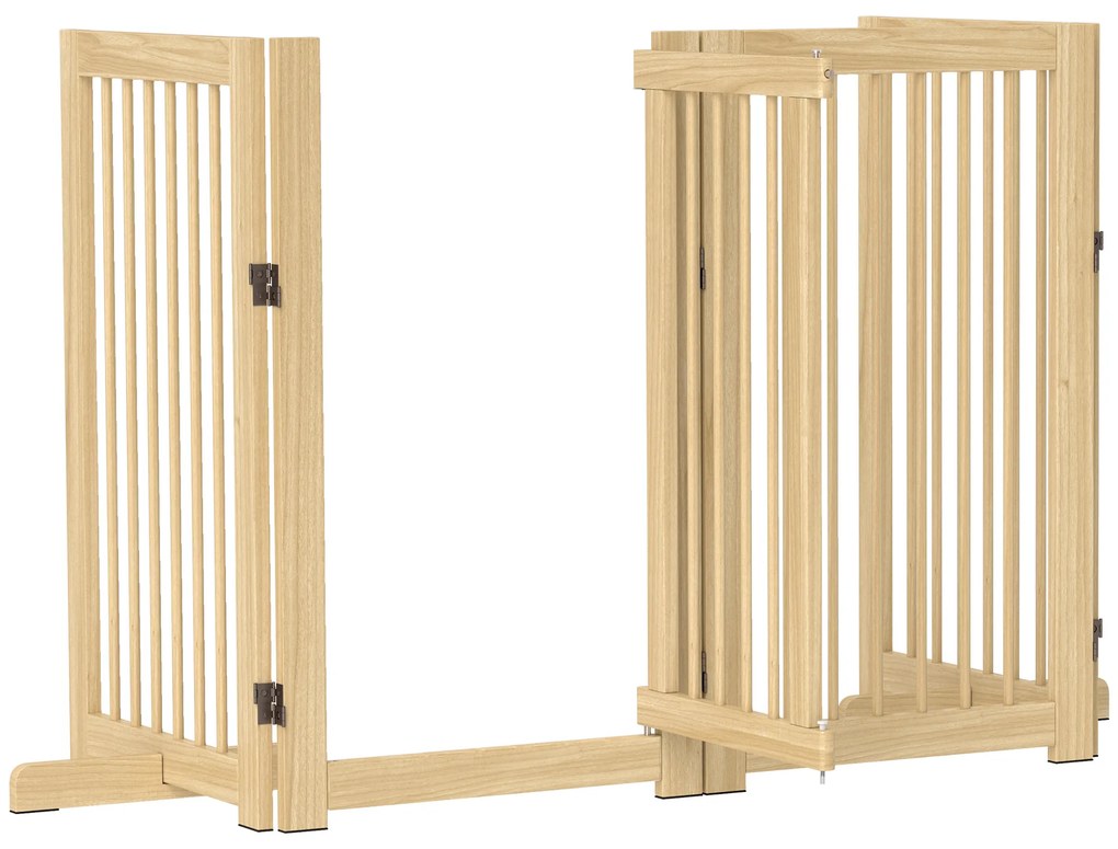 Bramka zabezpieczająca dla psów PawHut, wolnostojąca, składana, z drzwiami i nóżkami, rama z drewna, 220x36x91cm