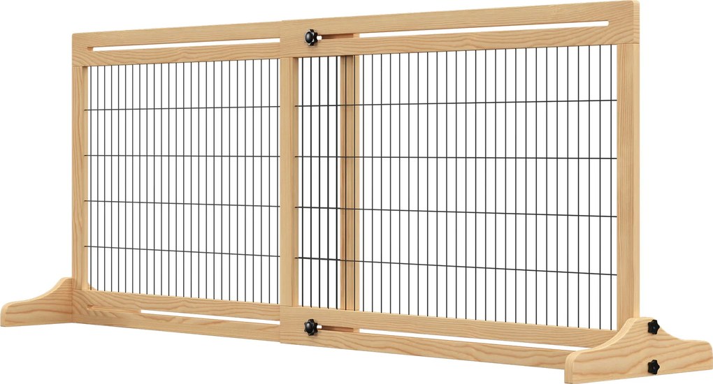 PawHut Barierka Regulowana dla Psów z Drewna Naturalnego 183x36x69cm | Aosom PL