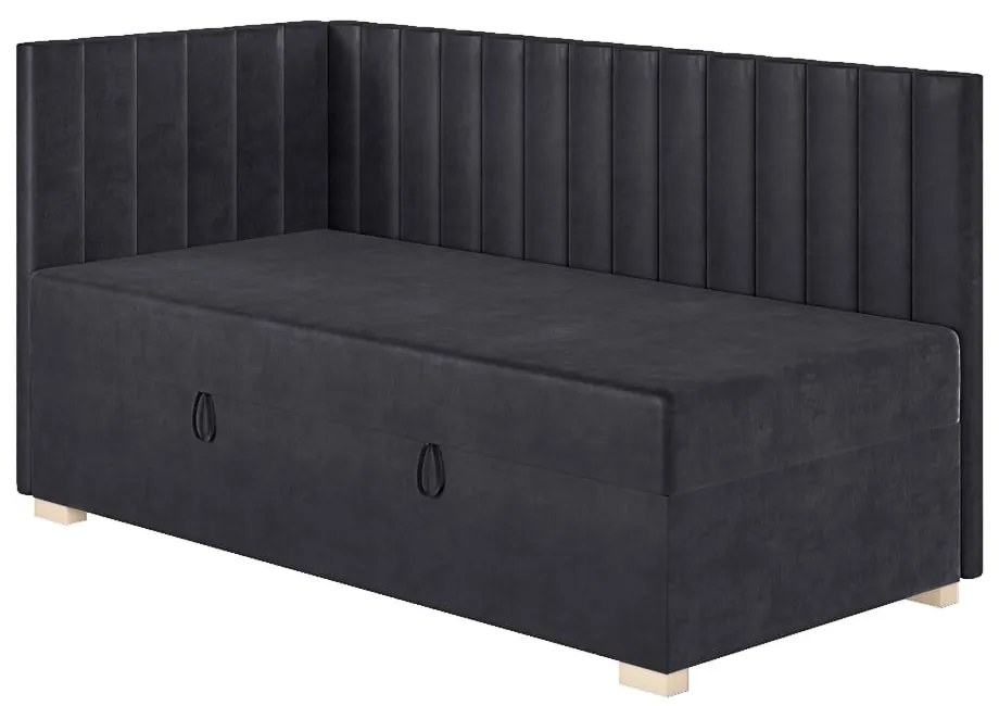Ciemnoniebieskie narożne łóżko dziecięce ze schowkiem i materacem 90x200 cm Snugi – Ghado
