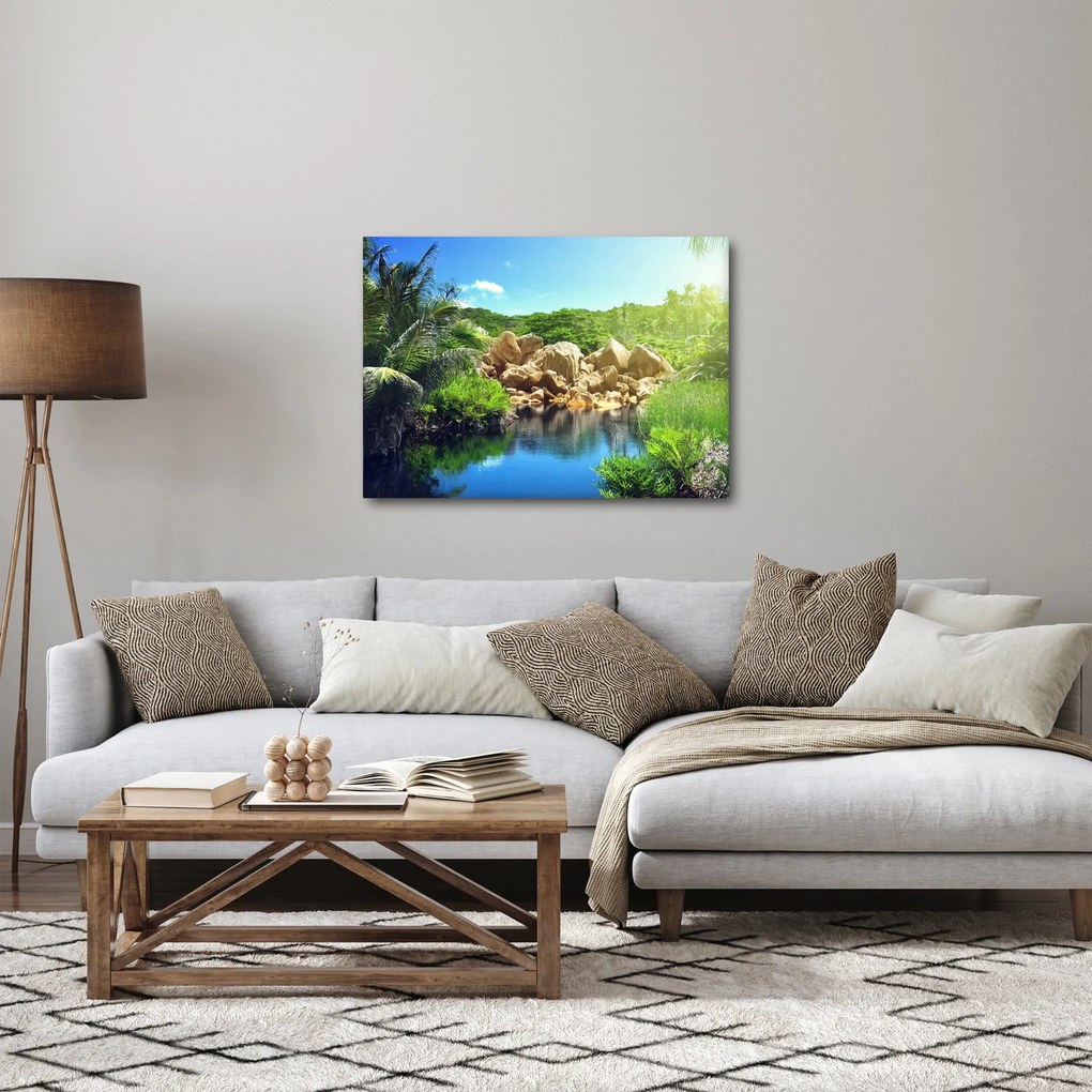 Obraz jeziora w dżungli Seszeli (70x50 cm)