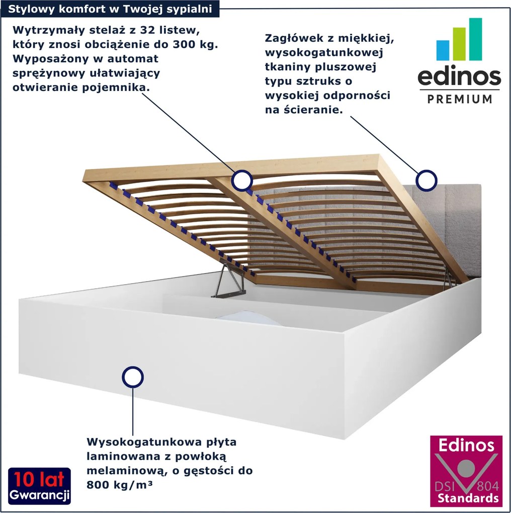 Białe dwuosobowe łóżko z zagłówkiem boucle 140x200 T4-W13