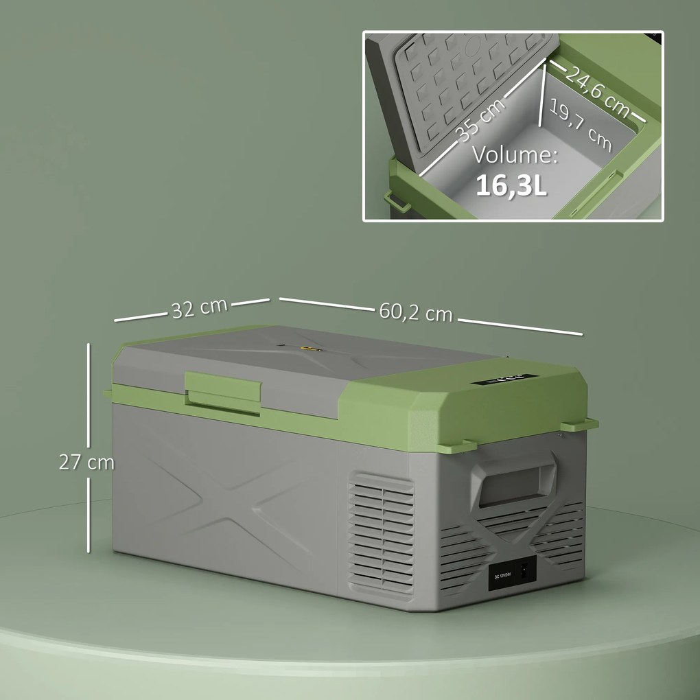 Outsunny 16,3L Lodówka Kompressorowa Elektryczna z Funkcją ECO Szary+Zielony