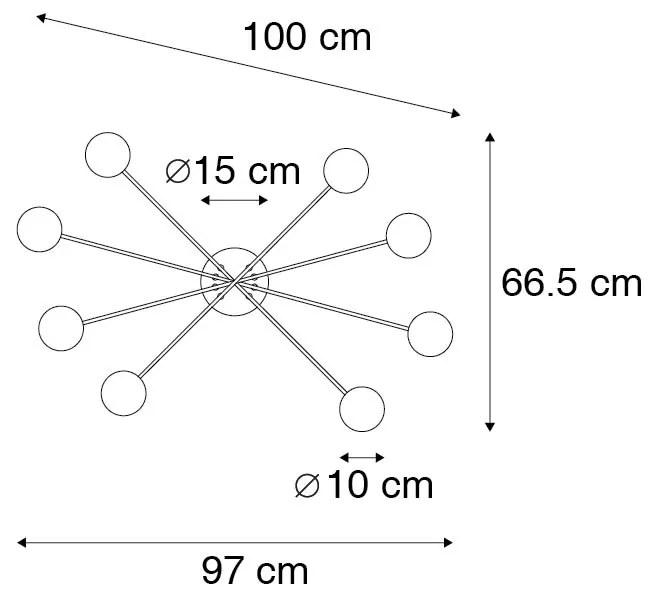 Plafon art deco czarny przydymione szkło 8-źródeł światła - Athens
