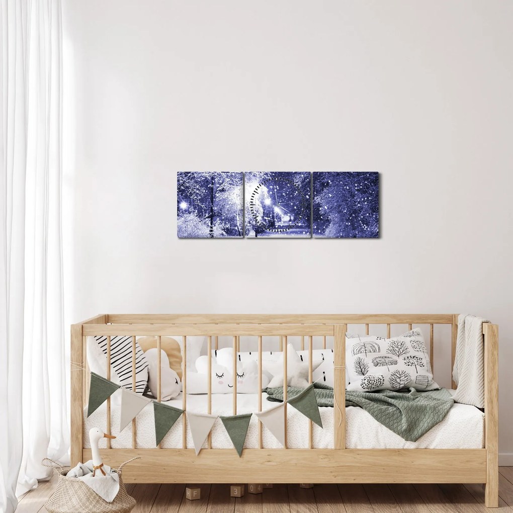 Obraz - Magiczna zimowa noc (z zegarem) (90x30 cm)