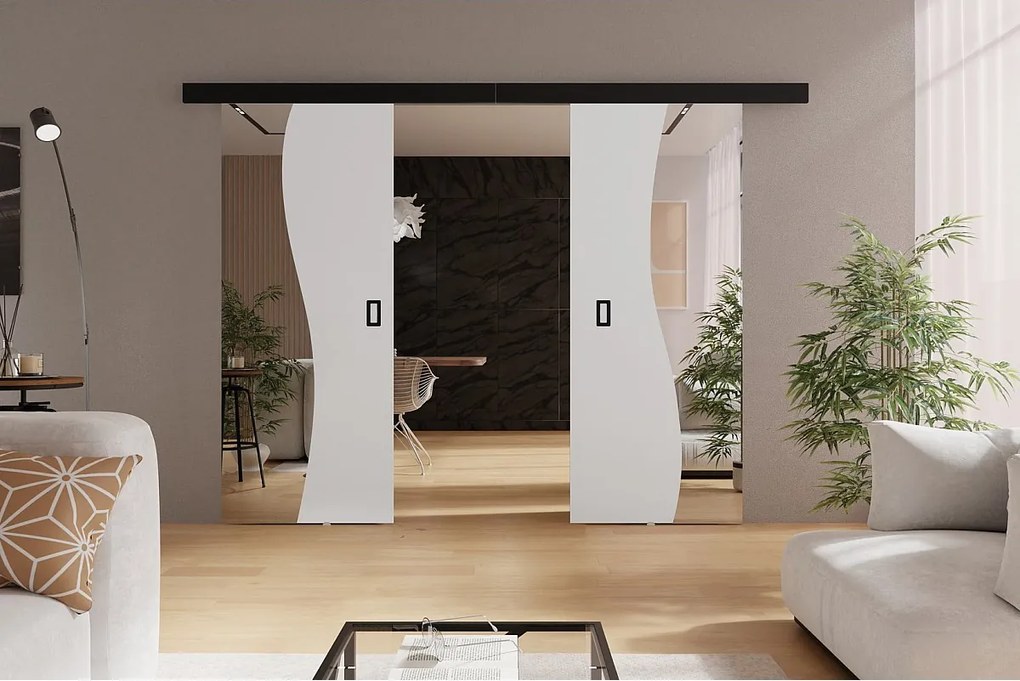 Emporius drzwi przesuwne 190 cm Kaja Duo - drzwi naścienne z lustrem do salonu, garderoby - Biały