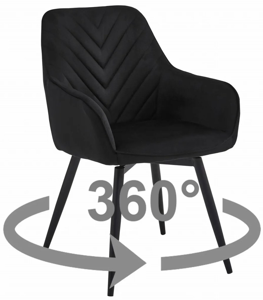 Obrotowy fotel jadalniany NANA360 VELVET, czarny
