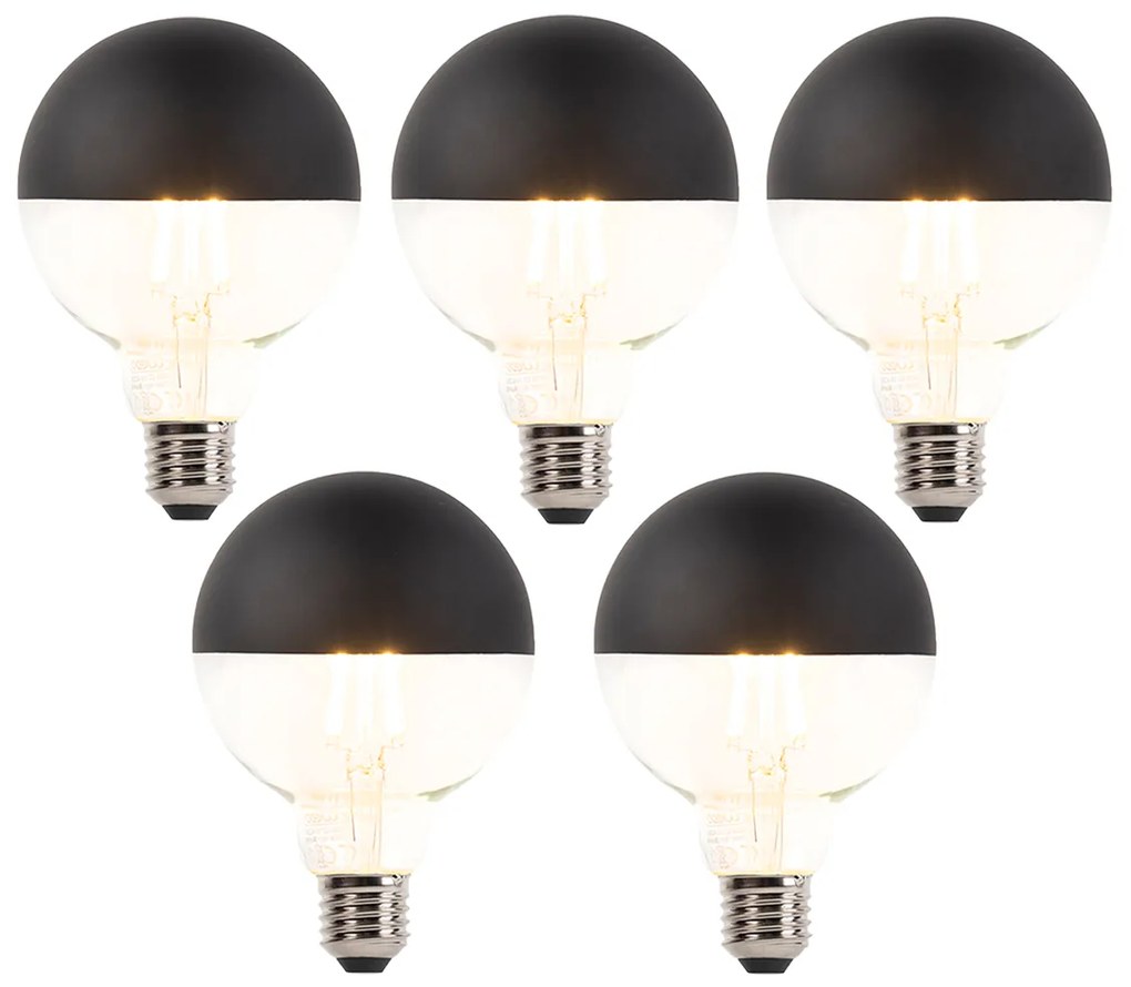 Zestaw 5 żarówek LED E27 z możliwością ściemniania, Filament G95, czarne, 550 lm, 2700 K