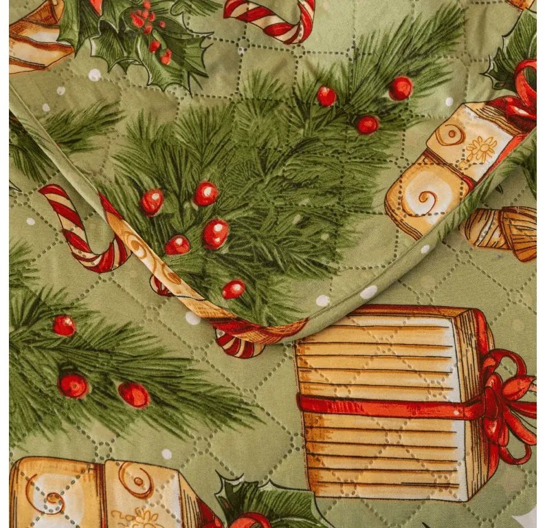 Narzuta na łóżko ze wzorem CHRISTMAS PRESENTS, zielony Rozmiar: 220 x 240 cm