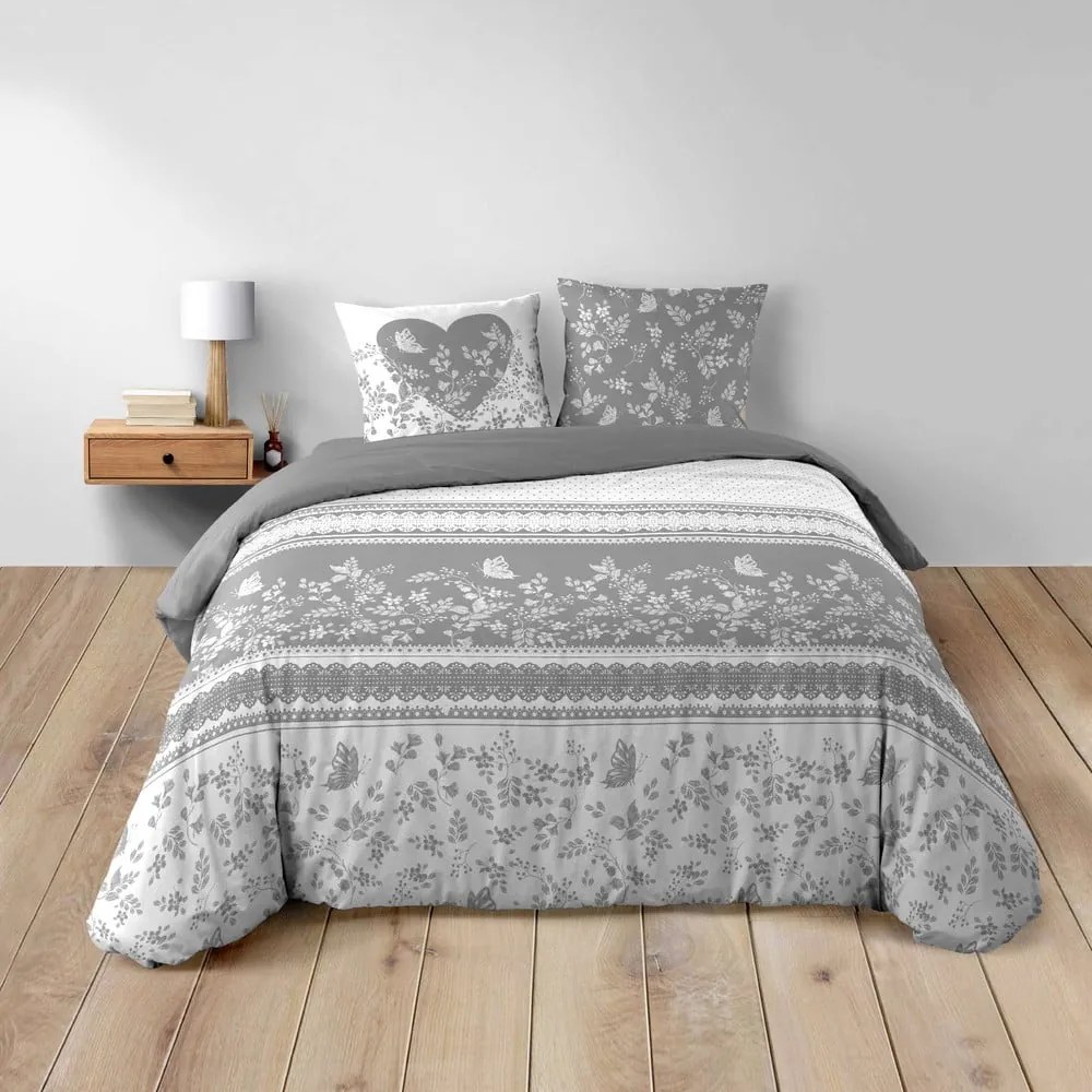 Biało-szara bawełniana pościel dwuosobowa 200x200 cm Annie – douceur d'intérieur