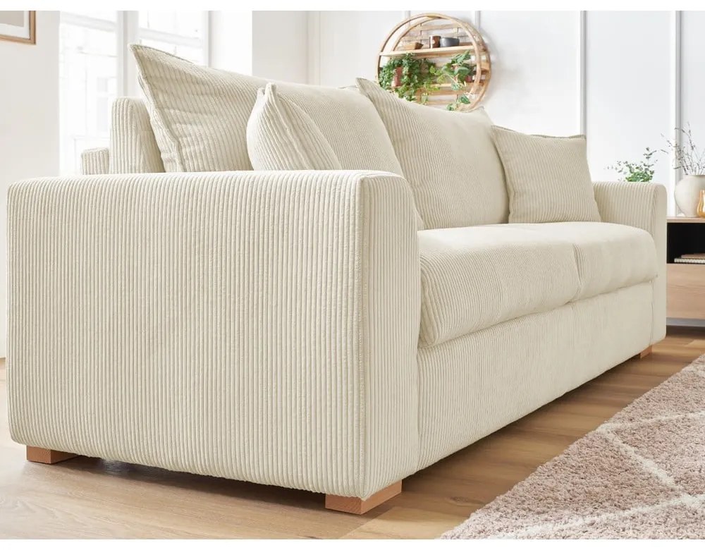 Kremowa sztruksowa rozkładana sofa 225 cm Augustin – Bobochic Paris