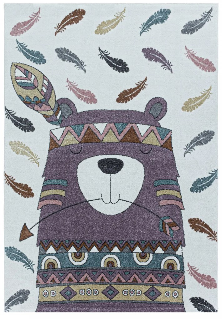 Dywan dziecięcy  Funny Indianin fioletowo-kremowy 80 cm x 150 cm