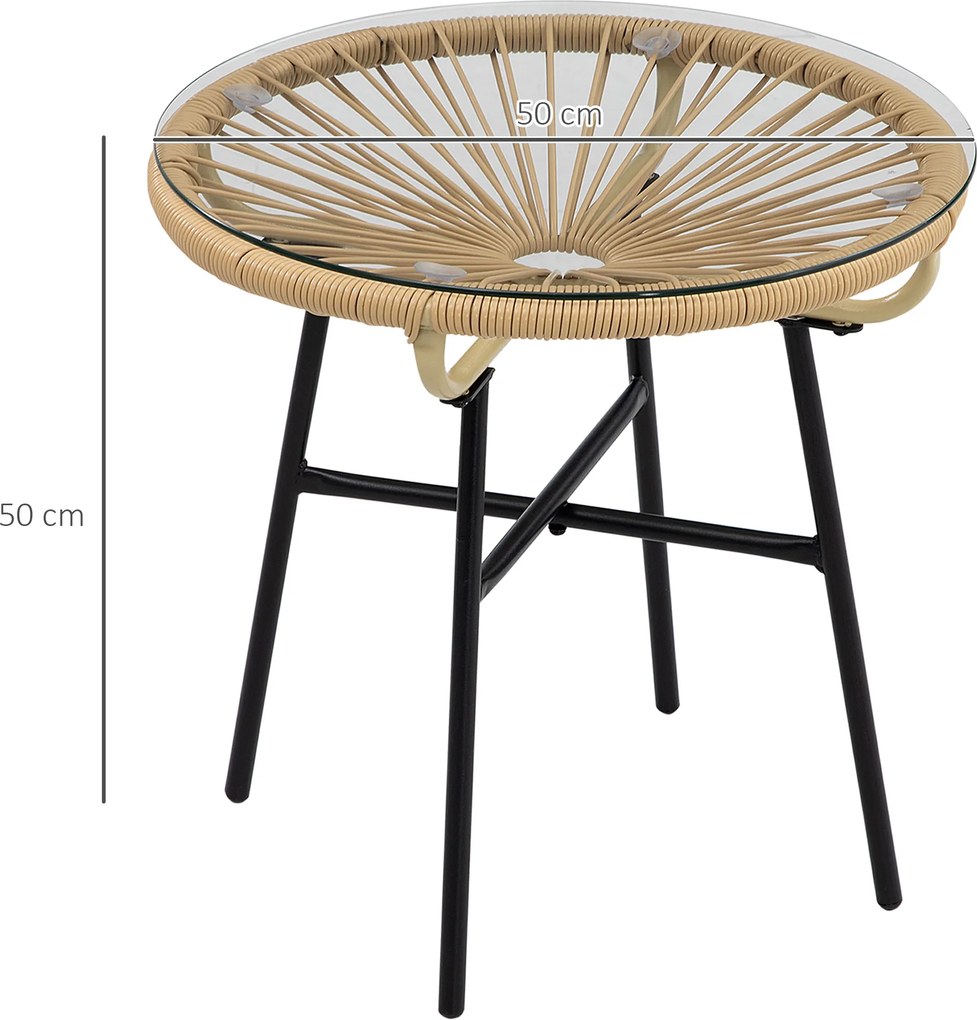 Outsunny Stolik Ogrodowy Boho PE-Rattan Hartowane Szkło Beżowy Odporność na Warunki Atmosferyczne | Aosom PL