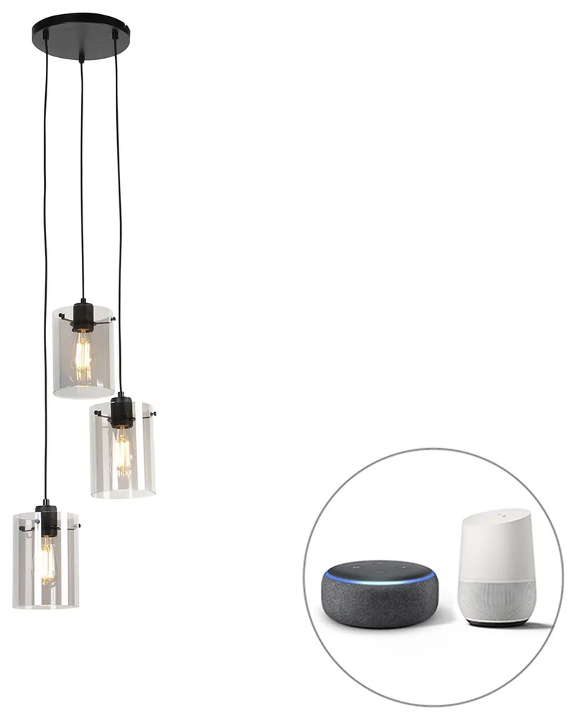 Inteligentna lampa wisząca czarna z przydymionym szkłem, w tym 3 lampy Wi-Fi ST64 - DomeDesignerski Oswietlenie wewnetrzne