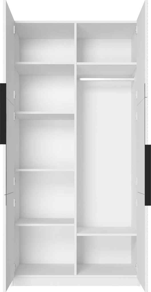 Szafa Asha 100 cm z ryflowanym frontem i metalowymi uchwytami- biały mat / czarne uchwyty