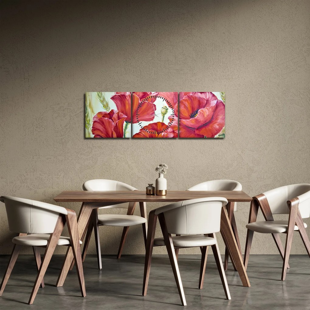 Obraz - Kwiaty maku (z zegarem) (90x30 cm)
