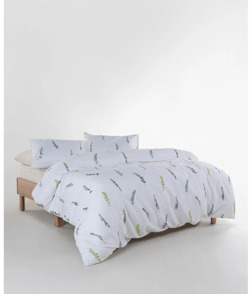 Biała/zielona pościel dwuosobowa z satyny bawełnianej 240x220 cm Marseille Floral – Mila Home Luxury