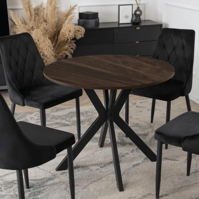 Stół Okrągły LAUREN 90 cm Orzech/Czarny Loft Nowoczesny