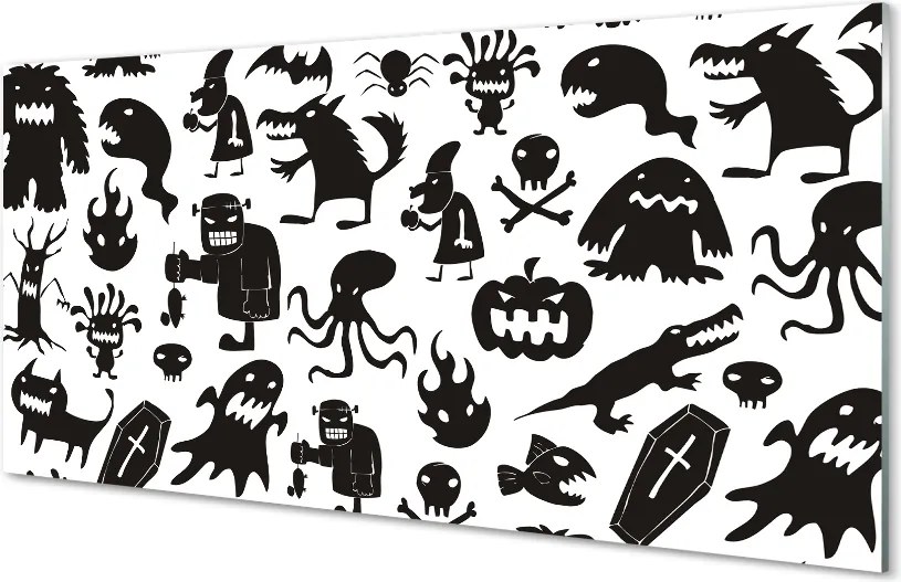 Szklany Panel Czarne Stwory na Białym Tle
