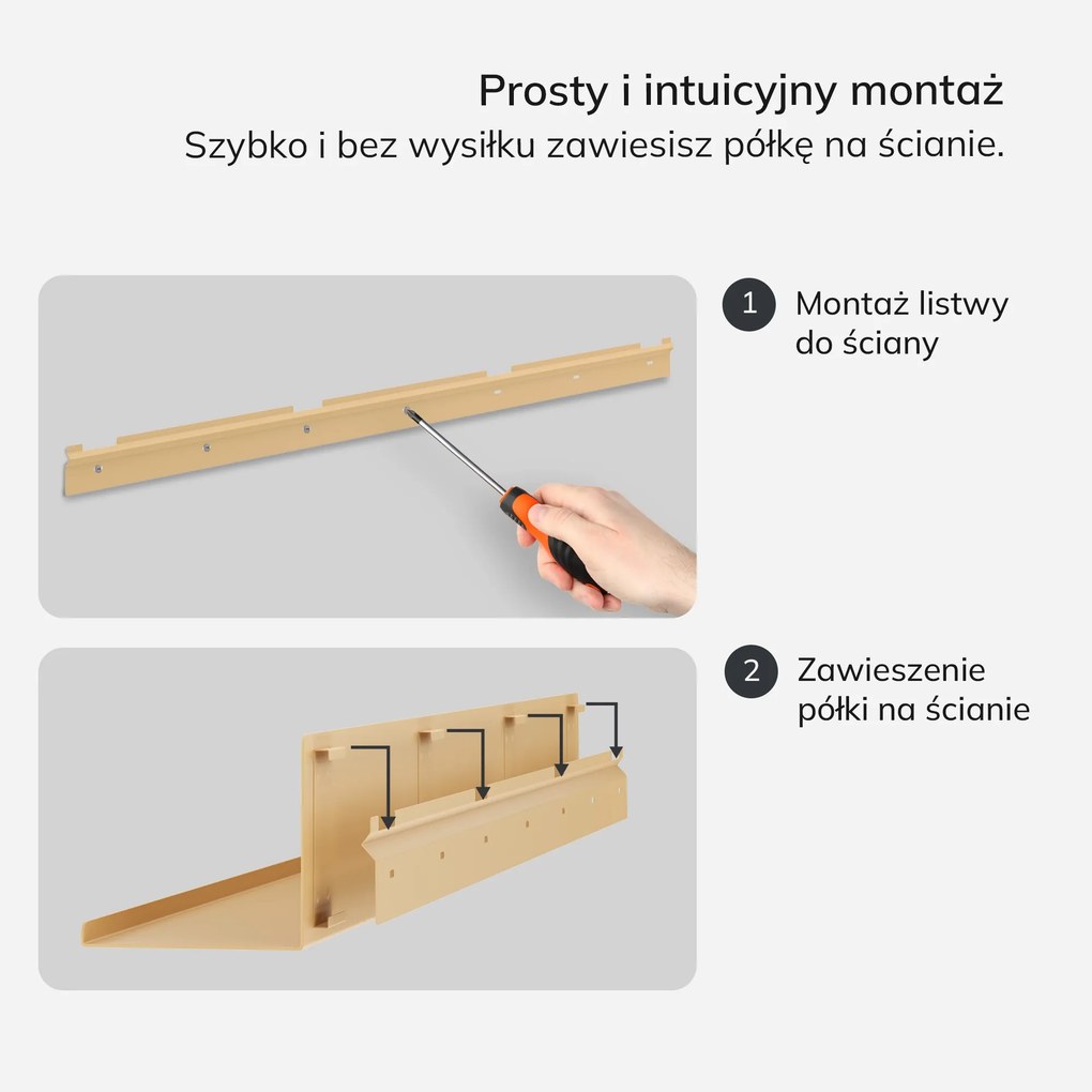 Półka wisząca metalowa beżowa, 1200 mm: JOANNE Fresh Style