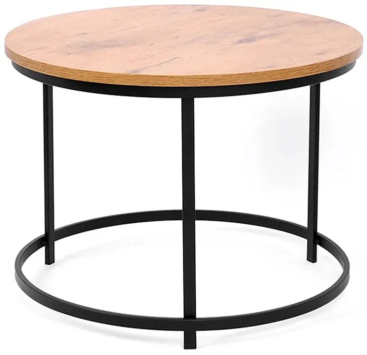 Okrągły industrialny stolik kawowy czarny + dąb 30x11x4 L2-T70