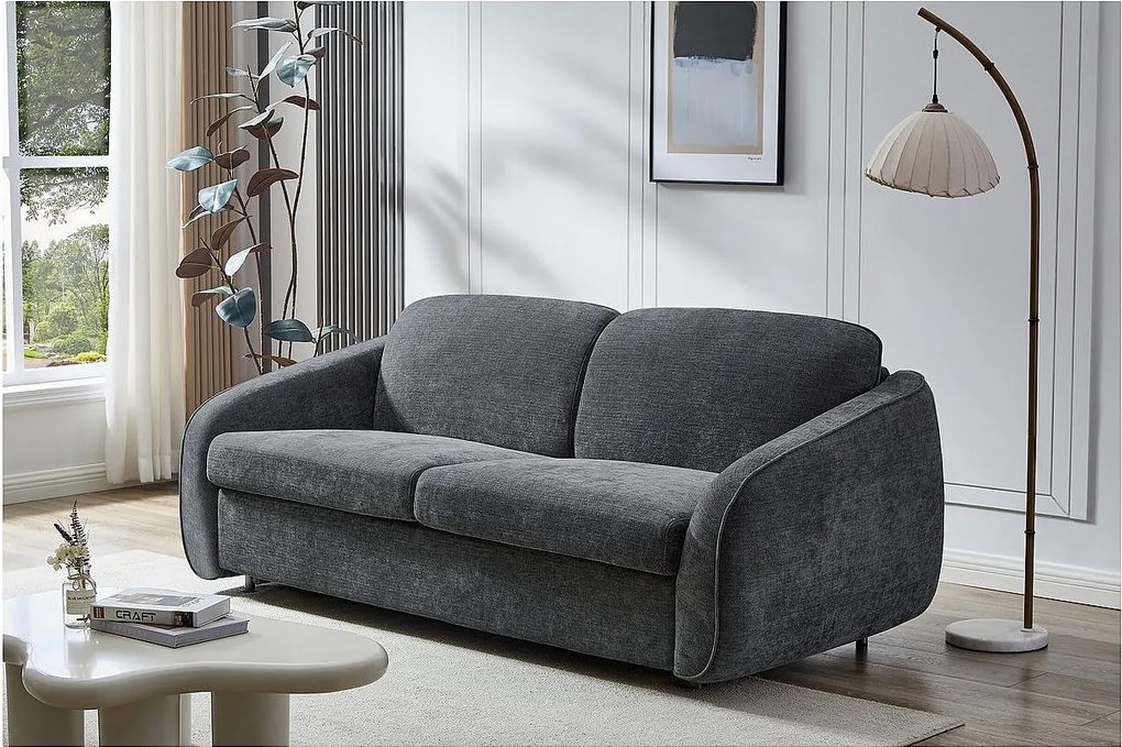 Sofa rozkładana "Laurie" express w tkaninie teksturowanej - łóżko 140 cm - 3 miejsca - szara