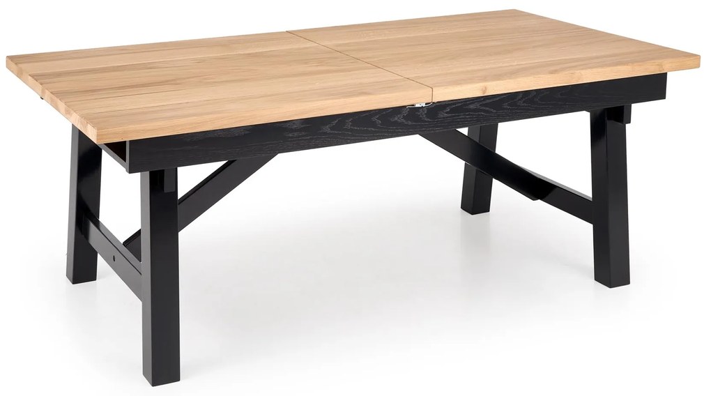 FIESTA stół rozkładany 200-280x100x77 cm dąb naturalny/czarny mieści 8-12 osób